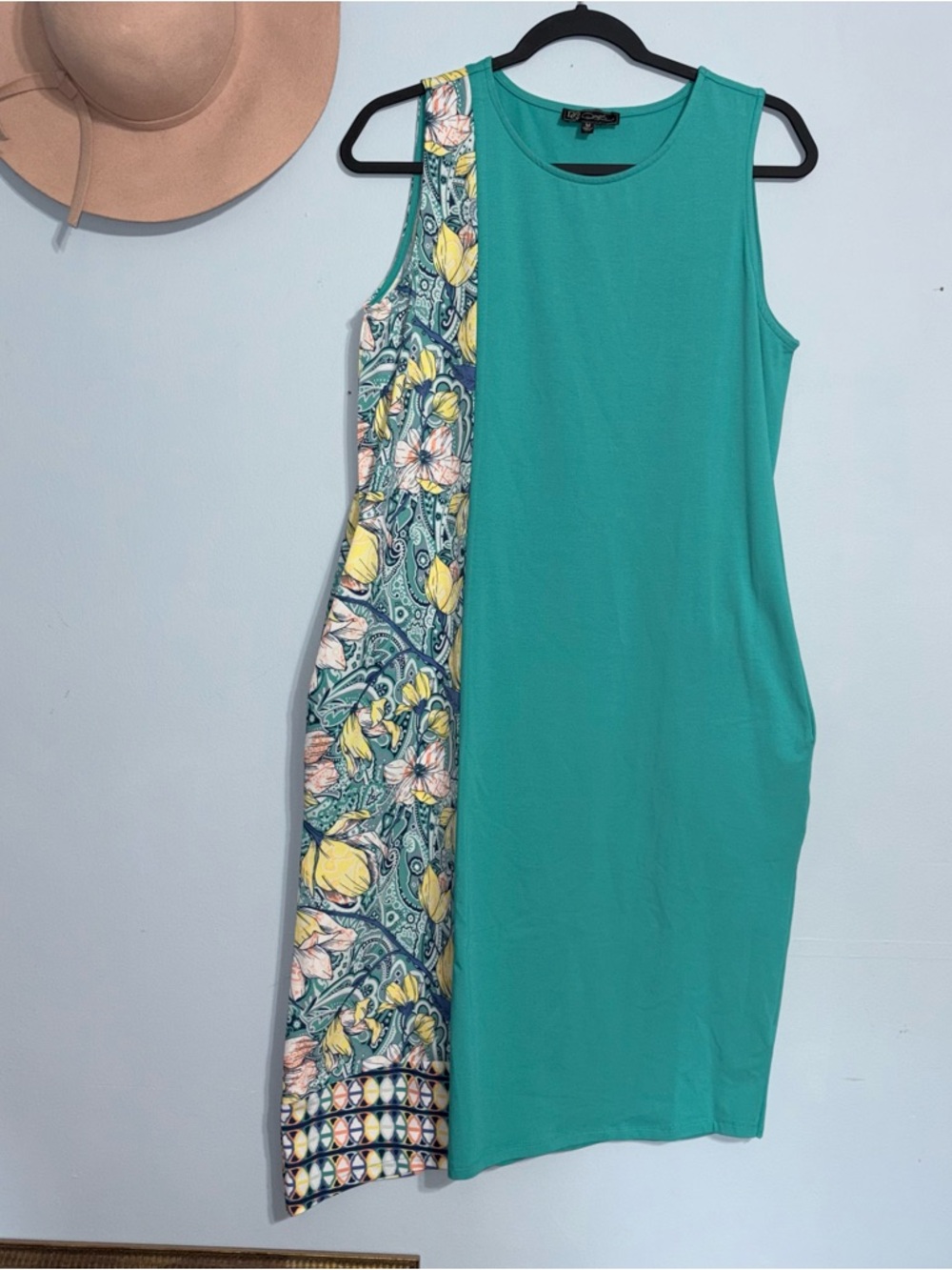 DG Sleeveless Teal Floral Panel vacation summer Dress asymmetrical hem size M